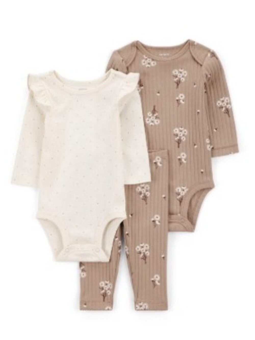 Carter's Baby Girls 3-Piece Outfit Set Brown Flowers Multiple Sizes